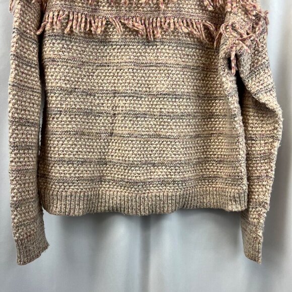 Loft Mock Neck Pink/Multi Knit Sweater Long Sleeve Size Small Fringe - Picture 5 of 9